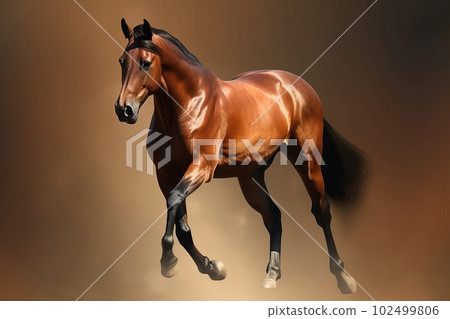 Image of a beautiful brown horse is running. Wild Animals. illustration. Generative AI. 102499806