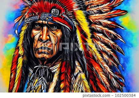 American Indian chief, portrait in color. American Indian chief, portrait in color. 102500384