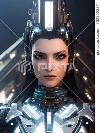 Cyborg woman, futuristic soldier in a cyberpunk suit Cyborg woman, futuristic soldier in a cyberpunk suit 102500387