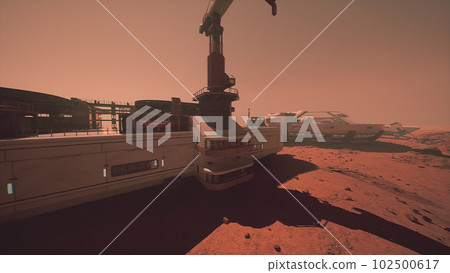 Base and spaceship on Planet Mars Base and spaceship on Planet Mars 102500617