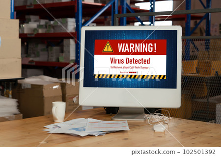 Virus warning alert on computer screen detected modish cyber threat Virus warning alert on computer screen detected modish cyber threat 102501392