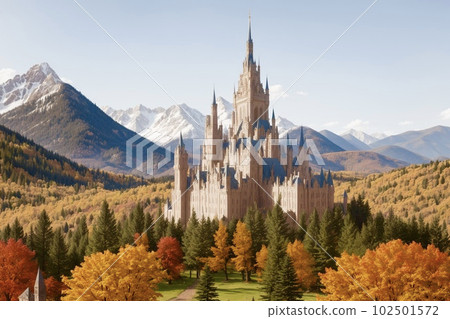 Medieval castle in the autumnal forest Medieval castle in the autumnal forest 102501572