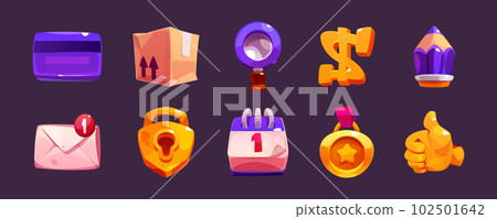 Delivery vector icon set, cartoon game ui element Delivery vector icon set, cartoon game ui element 102501642