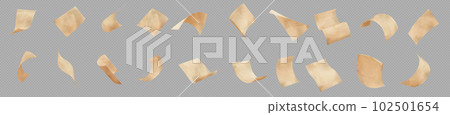 Realistic set of craft paper sheet falling down Realistic set of craft paper sheet falling down 102501654