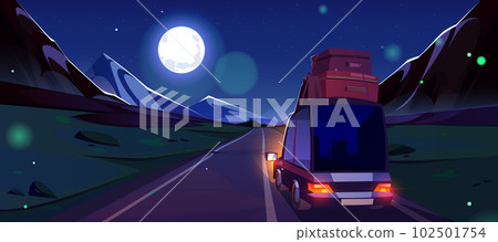 Night highway trip and mountain vector landscape Night highway trip and mountain vector landscape 102501754