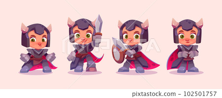 Cute knight character with shield and sword. 102501757