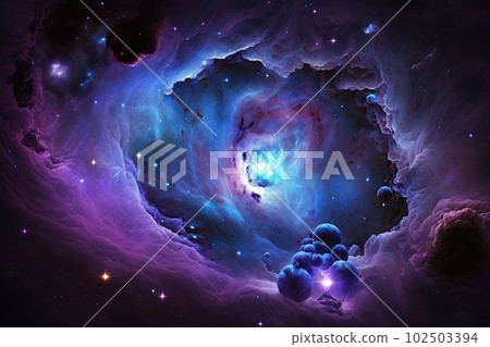 Shoot of blue nebula with purple parts deep space colorful. Generative AI AIG15. Shoot of blue nebula with purple parts deep space colorful. Generative AI AIG15. 102503394