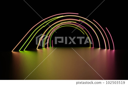 Photo of colorful neon lights creating a mesmerizing pattern in a dark room 3d render illustration 102503519