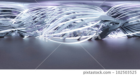 360 degree full panorama environment map of abstract glowing curve geometric shapes hall building interior 3d render illustration hdri hdr vr virtual reality content 102503525