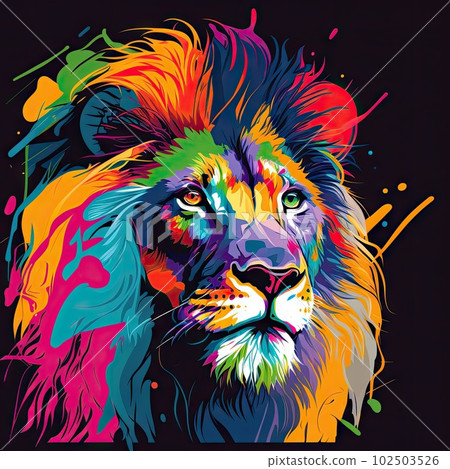 Vibrant stylized lion with bold lines and a mix of colorful color. Generative AI AIG15. Vibrant stylized lion with bold lines and a mix of colorful color. Generative AI AIG15. 102503526