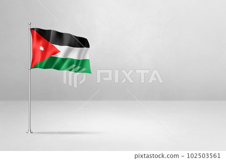 Jordanian flag isolated on white concrete wall background 102503561