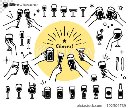 為簡單的吐司/飲酒派對設置的插圖 Liquor icon 手啤酒酒杯酒精-插圖素材 [102504789] - PIXTA圖庫