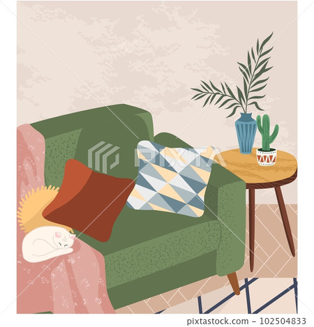 Cat rest on sofa at home living room vector 102504833