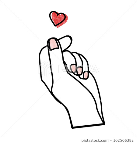 Vector illustration of a left hand doing a finger heart with one hand 102506392