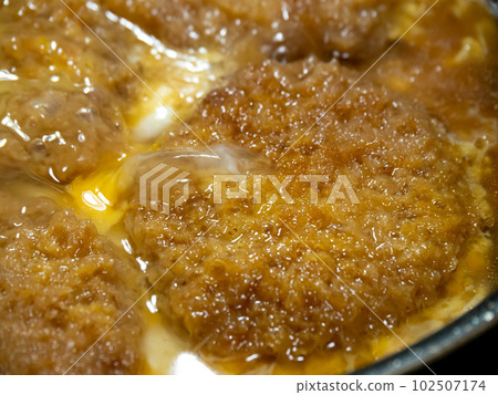 Katsutoji cooking scene. Boil pork cutlet (pork fillet) with egg. 102507174