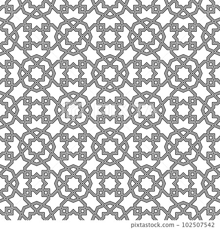 Seamless geometric ornament based on traditional islamic art. Black and white. 102507542