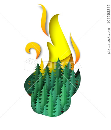Forest in fire flame vector illustration in paper cut style Forest in fire flame vector illustration in paper cut style 102508225