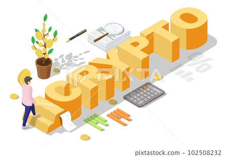 Crypto investment vector illustration businessman trader buy or sell cryptocurrency 102508232