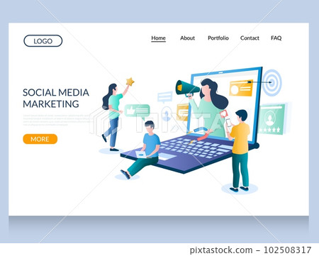 Social media marketing vector website landing page design template Social media marketing vector website landing page design template 102508317