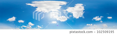 blue sky panorama with puffy clouds, for compositing in 3D graphics and aerial spherical panoramas as a sky dome 102509195