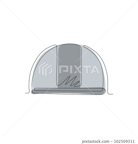 Single continuous line drawing gaul (gaelic) warrior helmet. Warrior symbol icon isolated. Element for emblem, sticker, badge, label, icon. Dynamic one line draw graphic design vector illustration 102509311