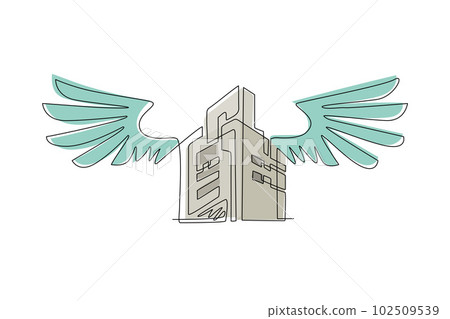 Continuous one line drawing wing city logo concept abstract for company and business. City building logo design inspiration, wing apartment logo. Single line draw design vector graphic illustration 102509539