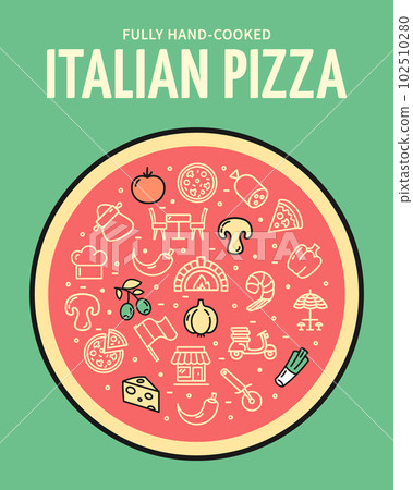Hand Cooked Italian Pizza Traditional Restaurant Placard Poster Banner Card. Vector 102510280