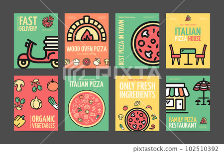 Italian Pizza House Placard Poster Banner Card Set. Vector Italian Pizza House Placard Poster Banner Card Set. Vector 102510392