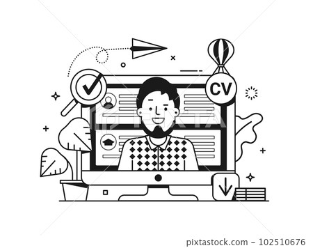Job Apply CV Building Scene in Line Art Job Apply CV Building Scene in Line Art 102510676
