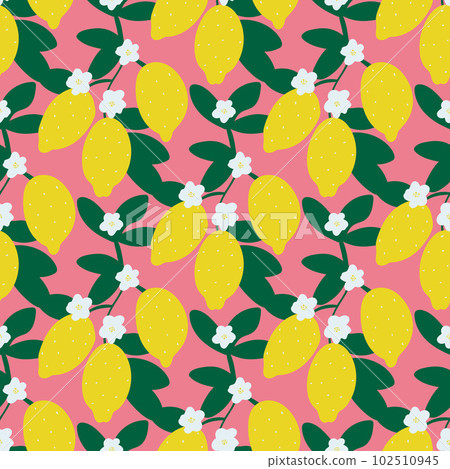 Lemons fruits, flowers and foliage seamless pattern 102510945