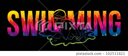Swimming Sport Text Font Design Cartoon Graphic Vector 102511821