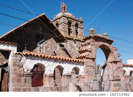 Church in Tiwanaku village, Bolivia 102513402