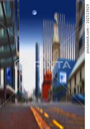 City life - motion blurred. A photo of a Skyscraper - architectural details. 102513929