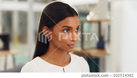 Woman at a computer, writing an email or blog at a desk in the office. Technology, communication and success, girl at startup networking online. Worker doing an internet search for ecommerce company. Woman at a computer, writing an email or blog at a desk in the office. Technology, communication and success, girl at startup networking online. Worker doing an internet search for ecommerce company. 102514381