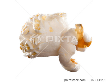 The pop to my corn. Shot of a popped piece of popcorn against a studio background. The pop to my corn. Shot of a popped piece of popcorn against a studio background. 102514443