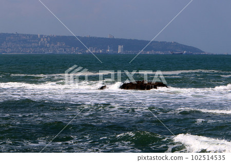 stones on the shores of the Mediterranean Sea in northern Israel 102514535