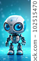 Generative IA illustration of a cute robot standing against blue 102515470