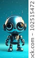 Generative IA illustration of a cute robot standing against blue radial gradient background 102515472