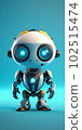 Generative IA illustration of a cute robot standing against blue radial gradient background 102515474