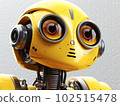 Generative IA illustration of a cute robot standing against blue radial gradient background 102515478