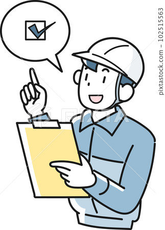 Upper body of a man in work clothes pointing with a binder in one hand Upper body of a man in work clothes pointing with a binder in one hand 102515563