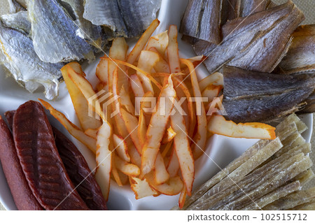Salted dried fish, beer snack close-up Salted dried fish, beer snack close-up 102515712