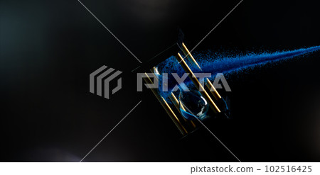 Hourglass fly float in mid air. Life is blue sand around hourglass to add more limited time. Deadline extended time management hope concept hour glass. Black background shadow life clock passing by Hourglass fly float in mid air. Life is blue sand around hourglass to add more limited time. Deadline extended time management hope concept hour glass. Black background shadow life clock passing by 102516425