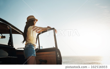 Go back to nature and reconnect with yourself. a young woman enjoying a road trip along the coast. 102516933