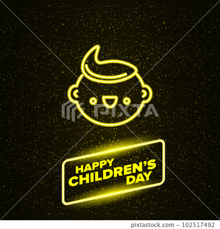 1 june international childrens day horizontal banner with neon kids face on starry black night sky background. Vector happy international childrens day poster concept with funny neon smiling child 1 june international childrens day horizontal banner with neon kids face on starry black night sky background. Vector happy international childrens day poster concept with funny neon smiling child 102517492