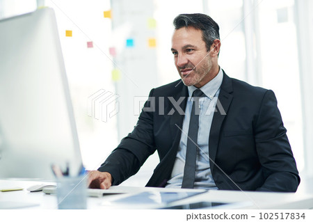 You achieve the best by putting in the work. a mature businessman working on a computer in an office. 102517834