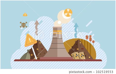 Air, water and soil pollution by industrial production. Factory emitting smoke through chimneys 102519553