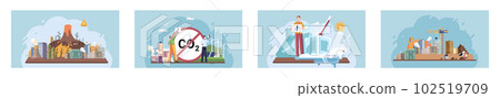 Global warming set. Greenhouse effect of CO2. Eco activist. Ecological catastrophy Global warming set. Greenhouse effect of CO2. Eco activist. Ecological catastrophy 102519709