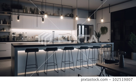Large modern kitchen in marble and dark wood Large modern kitchen in marble and dark wood 102519807