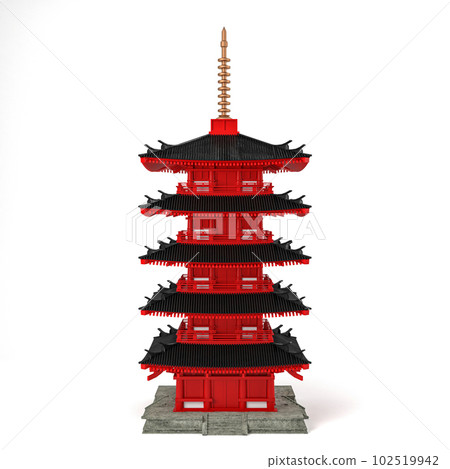 Low poly Japanese ancient pagoda isolated on white background, 3d rendering Low poly Japanese ancient pagoda isolated on white background, 3d rendering 102519942